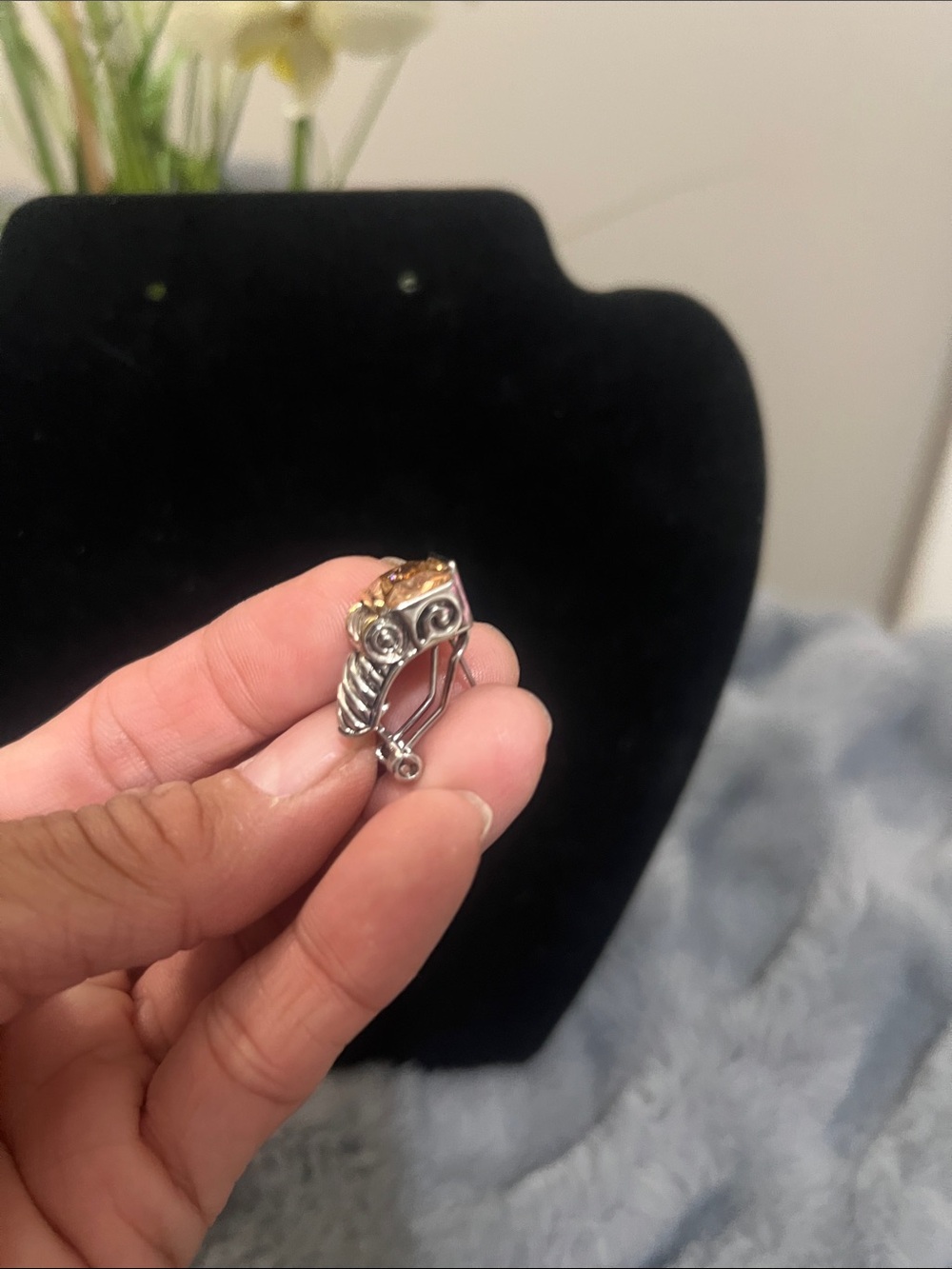 Silver Necklace and Earrings Set with Orange Gemstone Pendant NWOT retail $45 - Picture 5 of 6